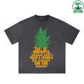 Pineapple Printed Dirty WashT-Shirt 230G Multicolor Loose Trendy Short Sleeves Fashionable 100%Cotton Top
