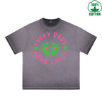 Fatey Baby Printed Dirty Wash T-Shirt 230G Multicolor Loose Trendy Fashionable 100%Cotton Short Sleeve Top