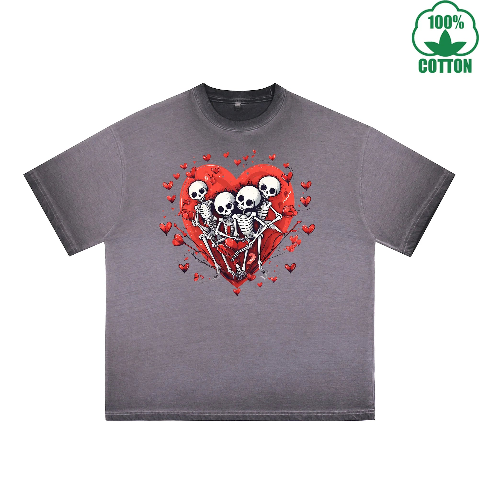 Love Printed Dirty Wash T-Shirt 230G Multicolor Loose Trendy Fashionable 100%Cotton Short Sleeve Top