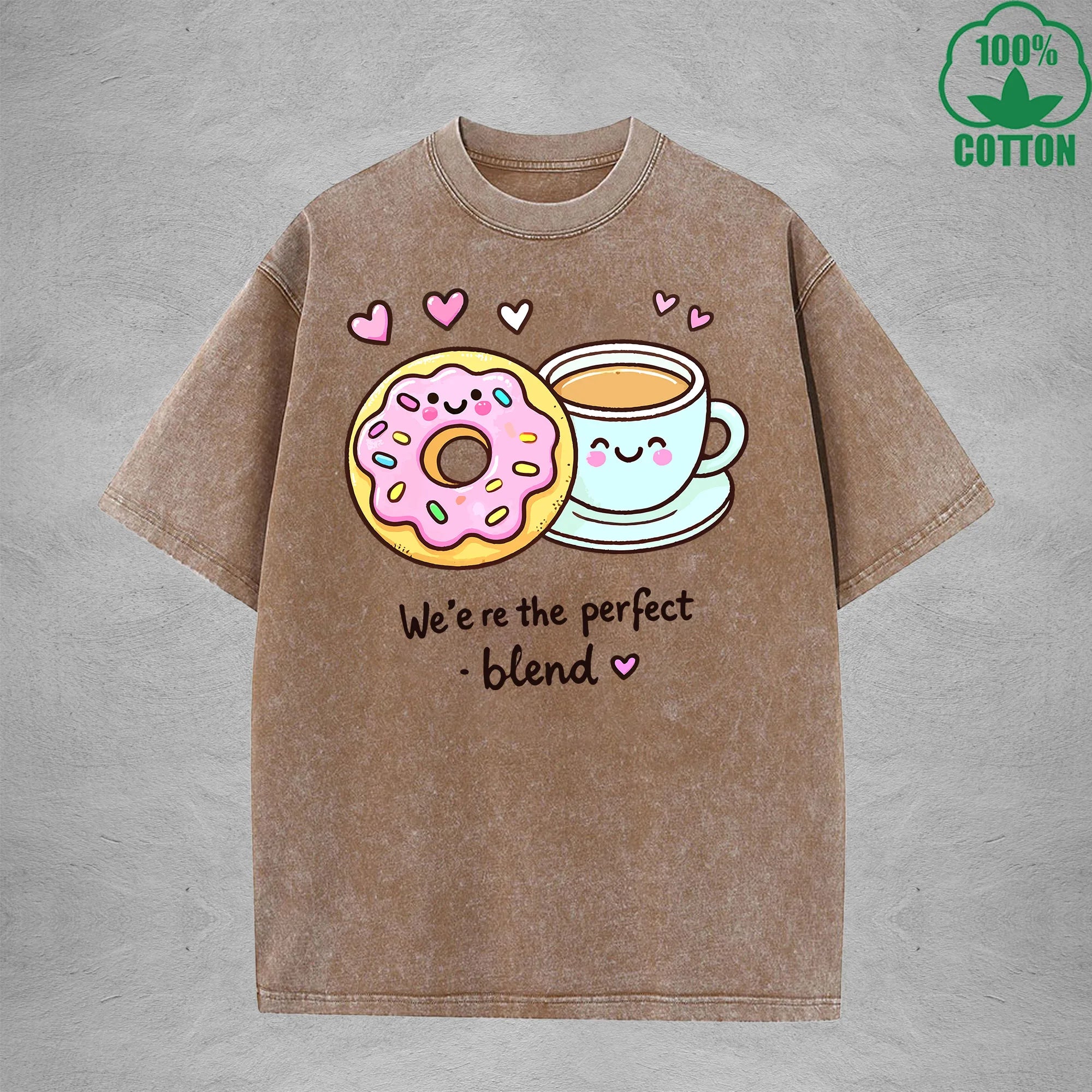 We'ere The Perfect BlendInterest Printed Washed T-Shirt 230G Loose Trendy Fashionable 100%Cotton Short Sleeve Top