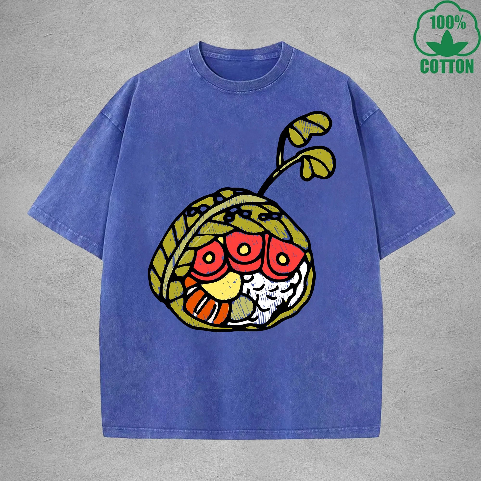 Cute Rice BallInterest Printed Washed T-Shirt 230G Multicolor Loose Trendy Fashionable 100%Cotton Short Sleeve Top