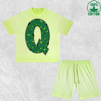 Luck Letter Q Printed Dirty Wash T-Shirt Shorts Set Multicolor Combo Loose Trendy Fashionable 100%Cotton Short Value Pack