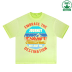 Footprints Printed Dirty WashT-Shirt 230G Multicolor Loose Trendy Fashionable 100%Cotton Short Sleeve Top