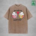 You Make My Heait PopInterest Printed Washed T-Shirt 230G Loose Trendy Fashionable 100%Cotton Short Sleeve Top