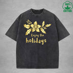 Merry Christmas Interest Printed Washed T-Shirt 230G Multicolor Loose Trendy Fashionable 100%Cotton Short Sleeve Top