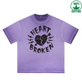 Heart Broken Printed Dirty WashT-Shirt 230G Multicolor Loose Trendy Short Sleeves Fashionable 100%Cotton Top