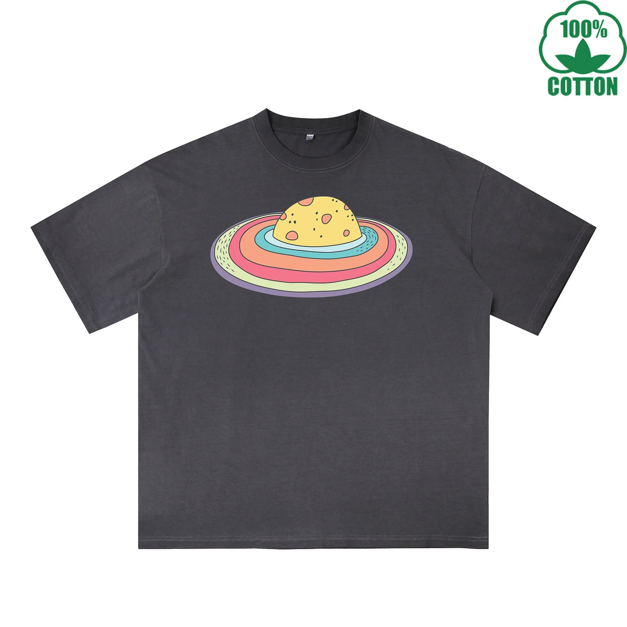 Microcosm Printed Dirty WashT-Shirt 230G Multicolor Loose Trendy Fashionable 100%Cotton Short Sleeve Top