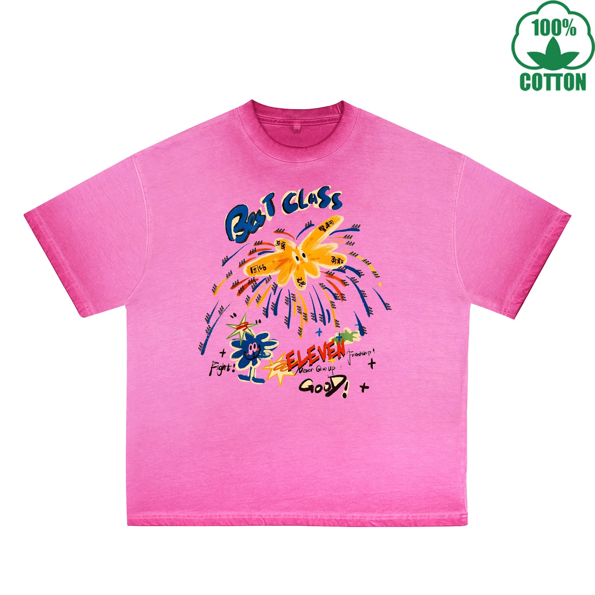 Bes T CLASS Printed Dirty WashT-Shirt 230G Multicolor Loose Trendy Short Sleeves Fashionable 100%Cotton Top