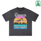 Neu Heigts Printed Dirty WashT-Shirt 230G Multicolor Loose Trendy Fashionable 100%Cotton Short Sleeve Top