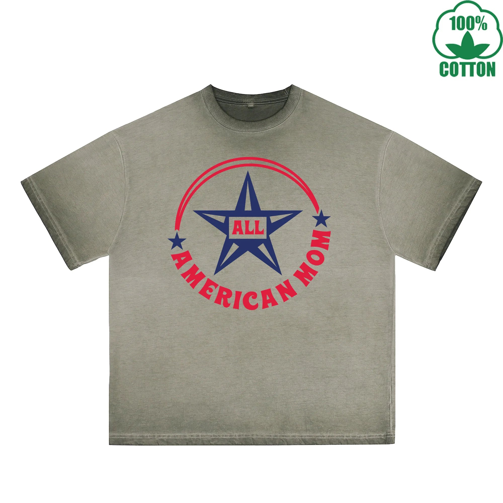 All American Mom Printed Dirty Wash T-Shirt 230G Multicolor Loose Trendy Fashionable 100%Cotton Short Sleeve Top
