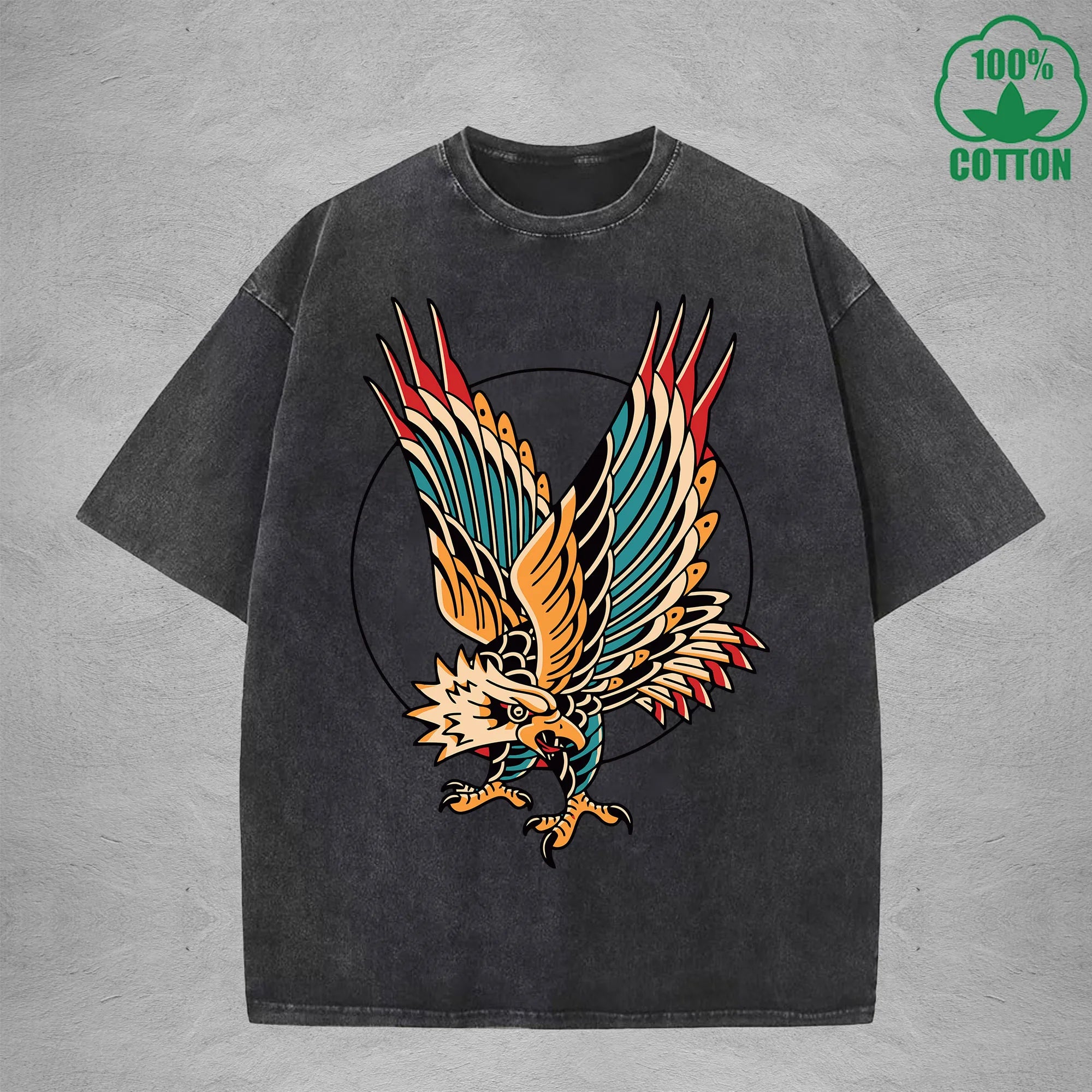 EagleInterest Printed Washed T-Shirt 230G Multicolor Loose Trendy Fashionable 100%Cotton Short Sleeve Top