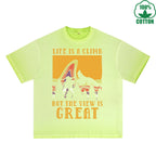 Great Printed Dirty WashT-Shirt 230G Multicolor Loose Trendy Fashionable 100%Cotton Short Sleeve Top