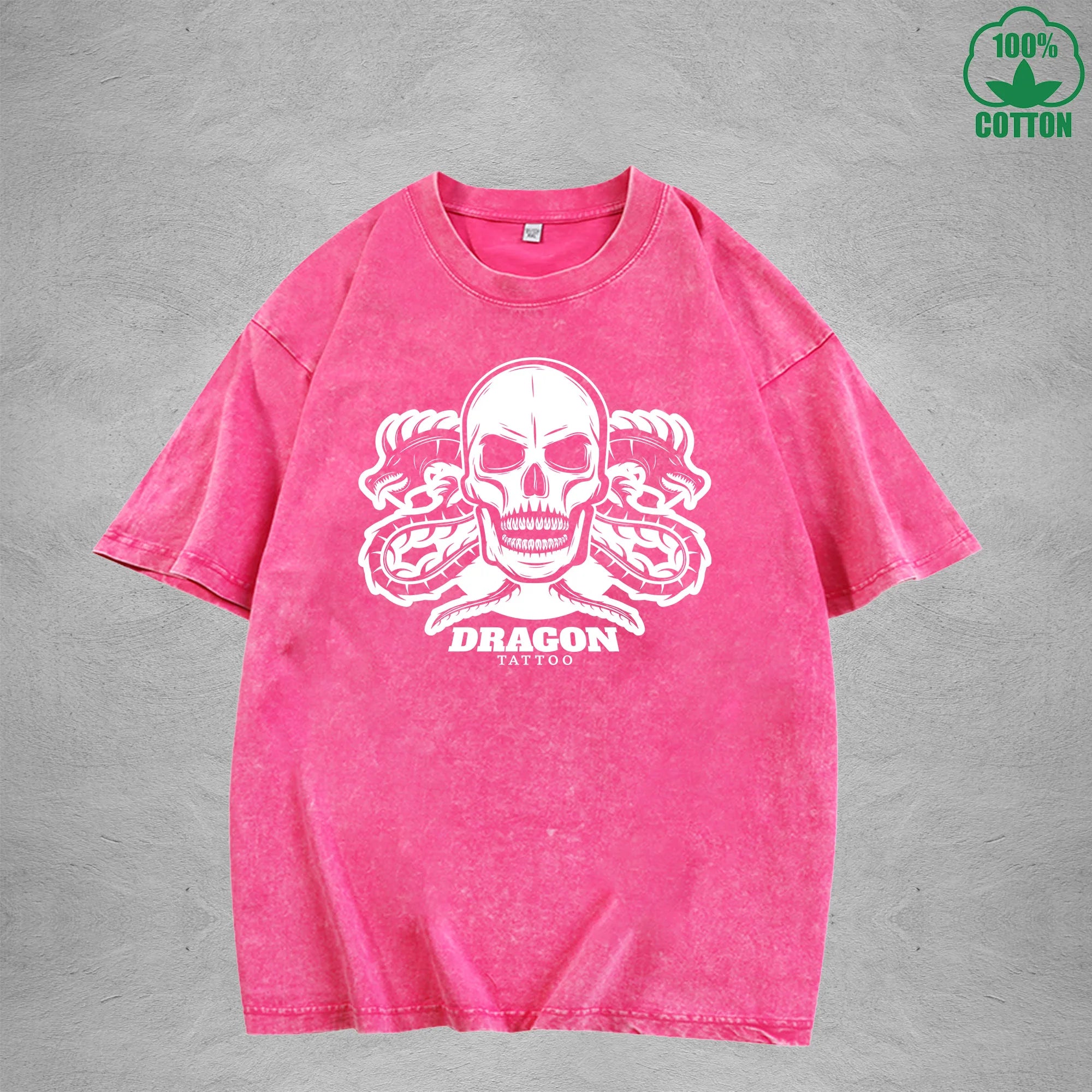 Dragon Tattoo Interest Printed Washed T-Shirt 230G Multicolor Loose Trendy Fashionable Cotton Short Sleeve Top
