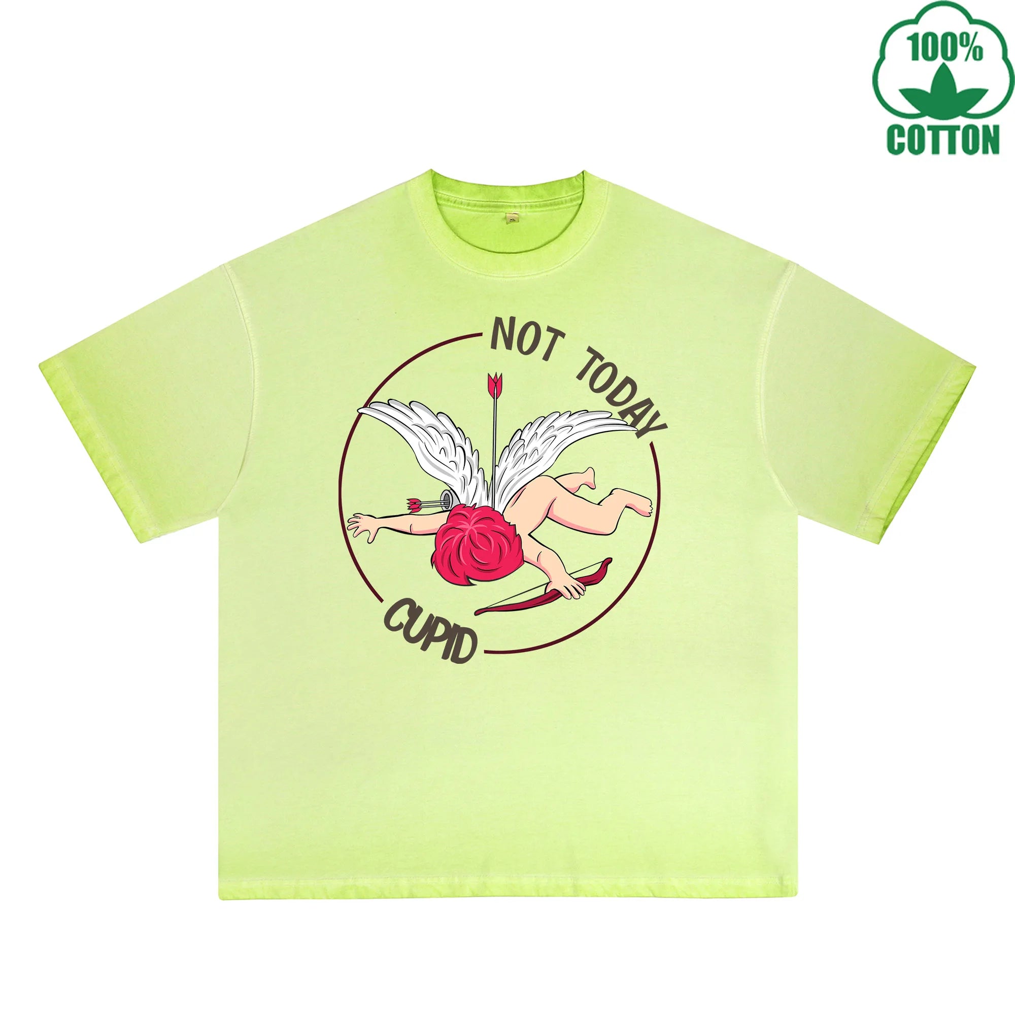 Not today God of Love Printed Dirty Wash T-Shirt 230G Multicolor Loose Trendy Fashionable 100%Cotton Short Sleeve Top