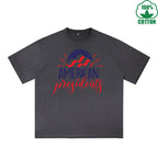 American Presidents Printed Dirty Wash T-Shirt 230G Multicolor Loose Trendy Fashionable 100%Cotton Short Sleeve Top