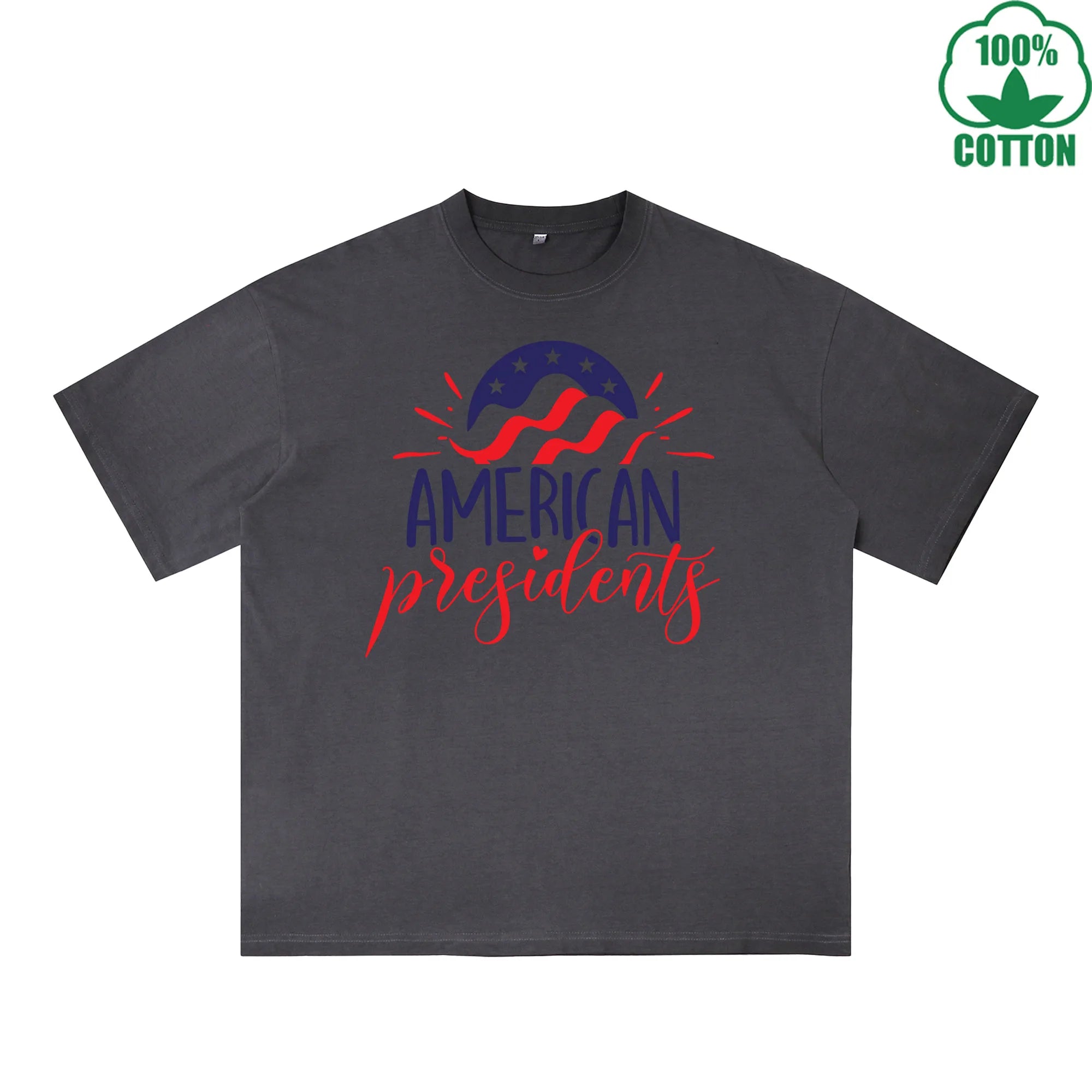 American Presidents Printed Dirty Wash T-Shirt 230G Multicolor Loose Trendy Fashionable 100%Cotton Short Sleeve Top