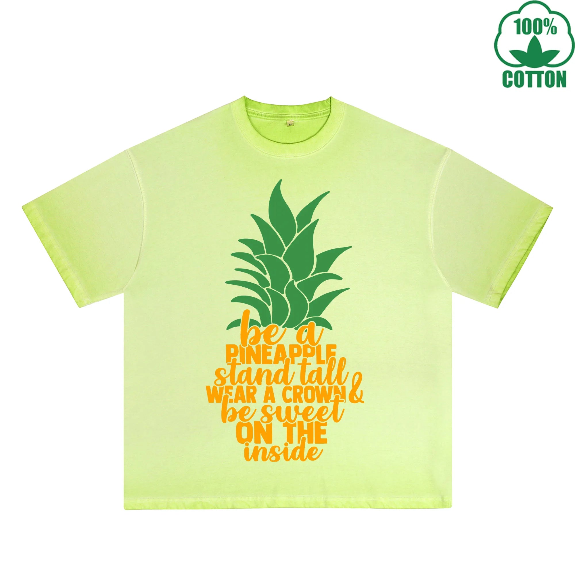 Pineapple Printed Dirty WashT-Shirt 230G Multicolor Loose Trendy Short Sleeves Fashionable 100%Cotton Top