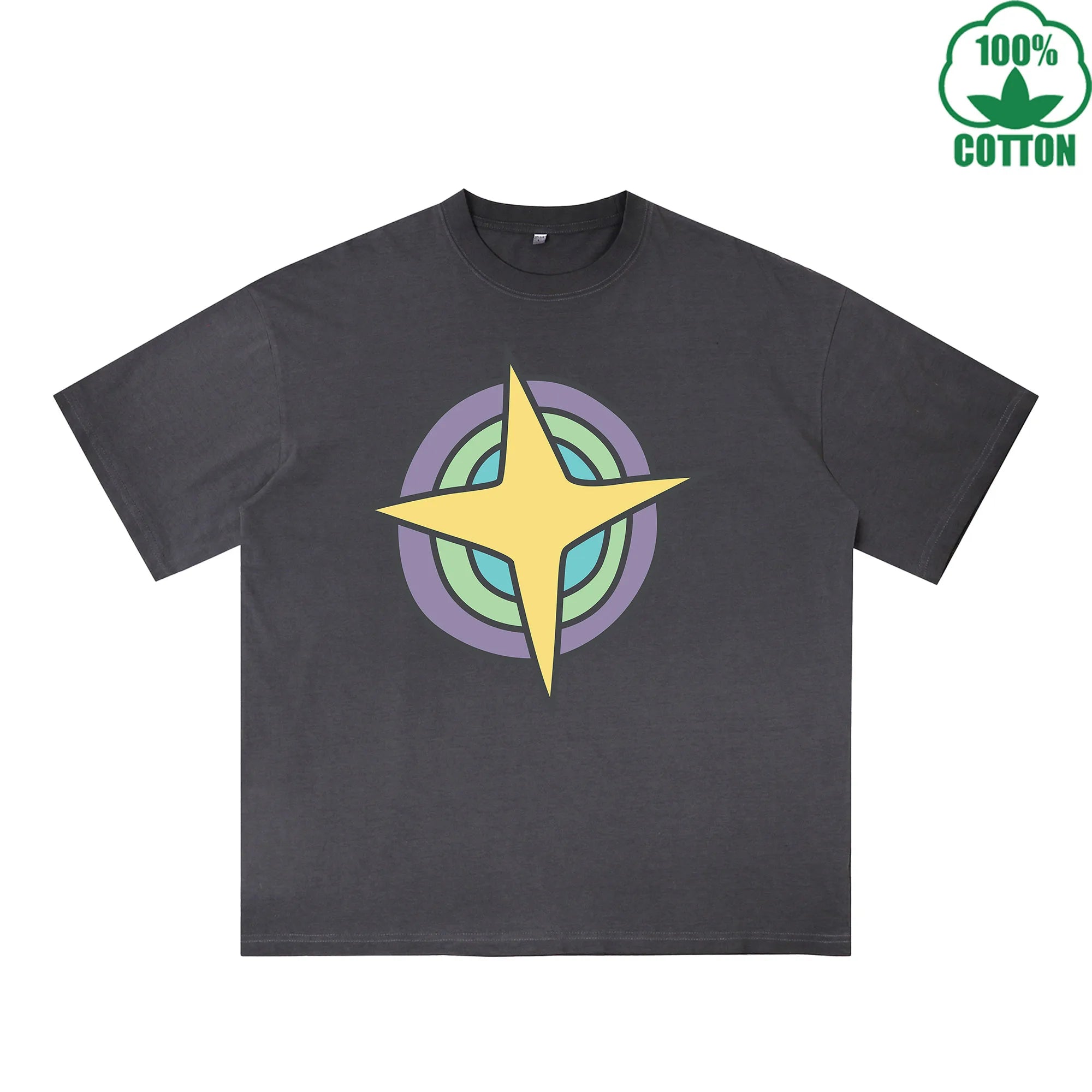 Planet Printed Dirty WashT-Shirt 230G Multicolor Loose Trendy Fashionable 100%Cotton Short Sleeve Top