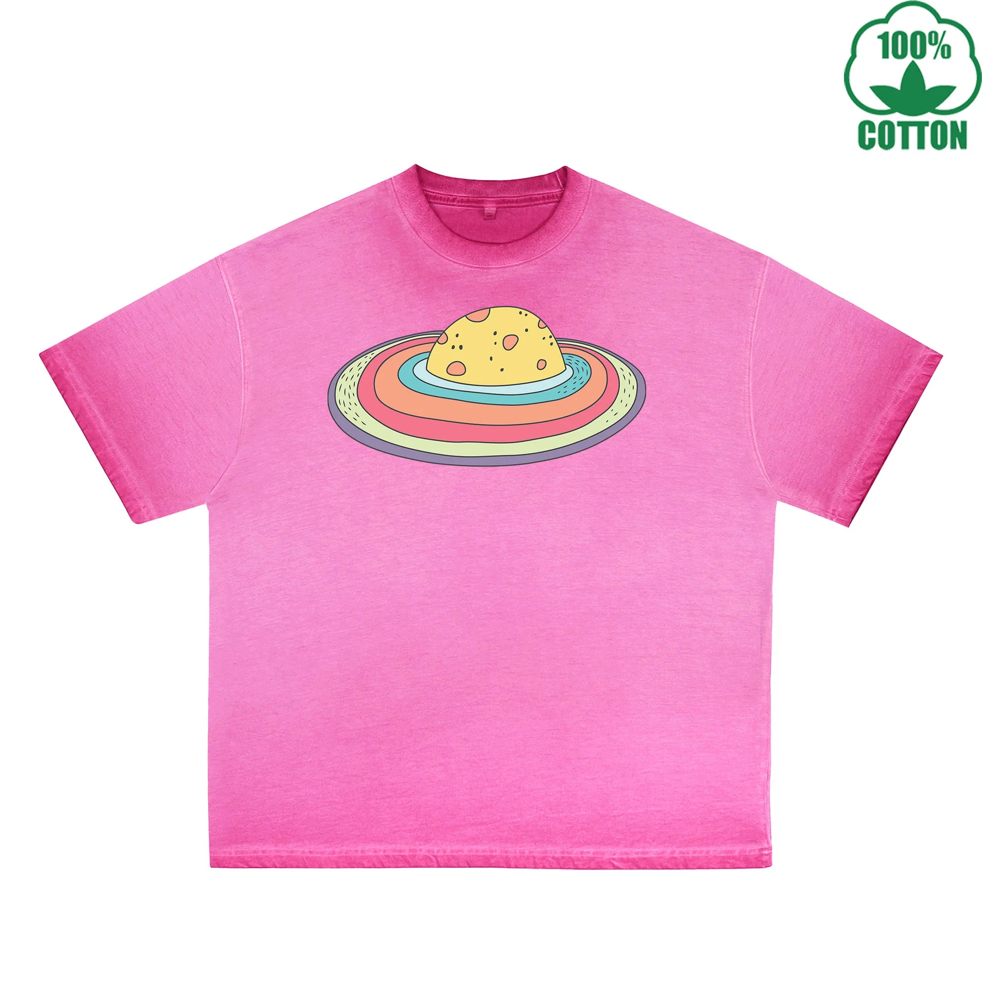 Microcosm Printed Dirty WashT-Shirt 230G Multicolor Loose Trendy Fashionable 100%Cotton Short Sleeve Top