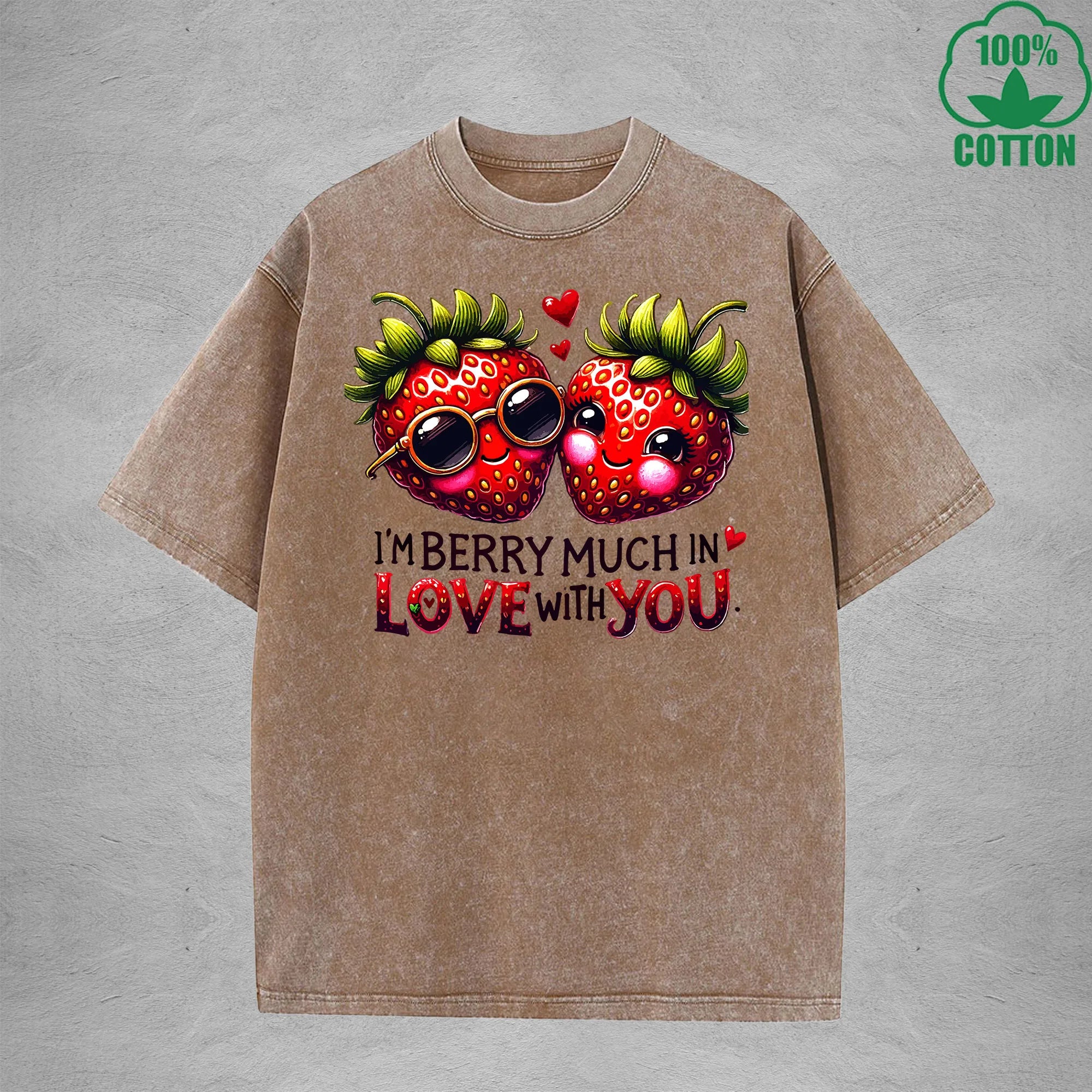 Love With YouInterest Printed Washed T-Shirt 230G Loose Trendy Fashionable 100%Cotton Short Sleeve Top
