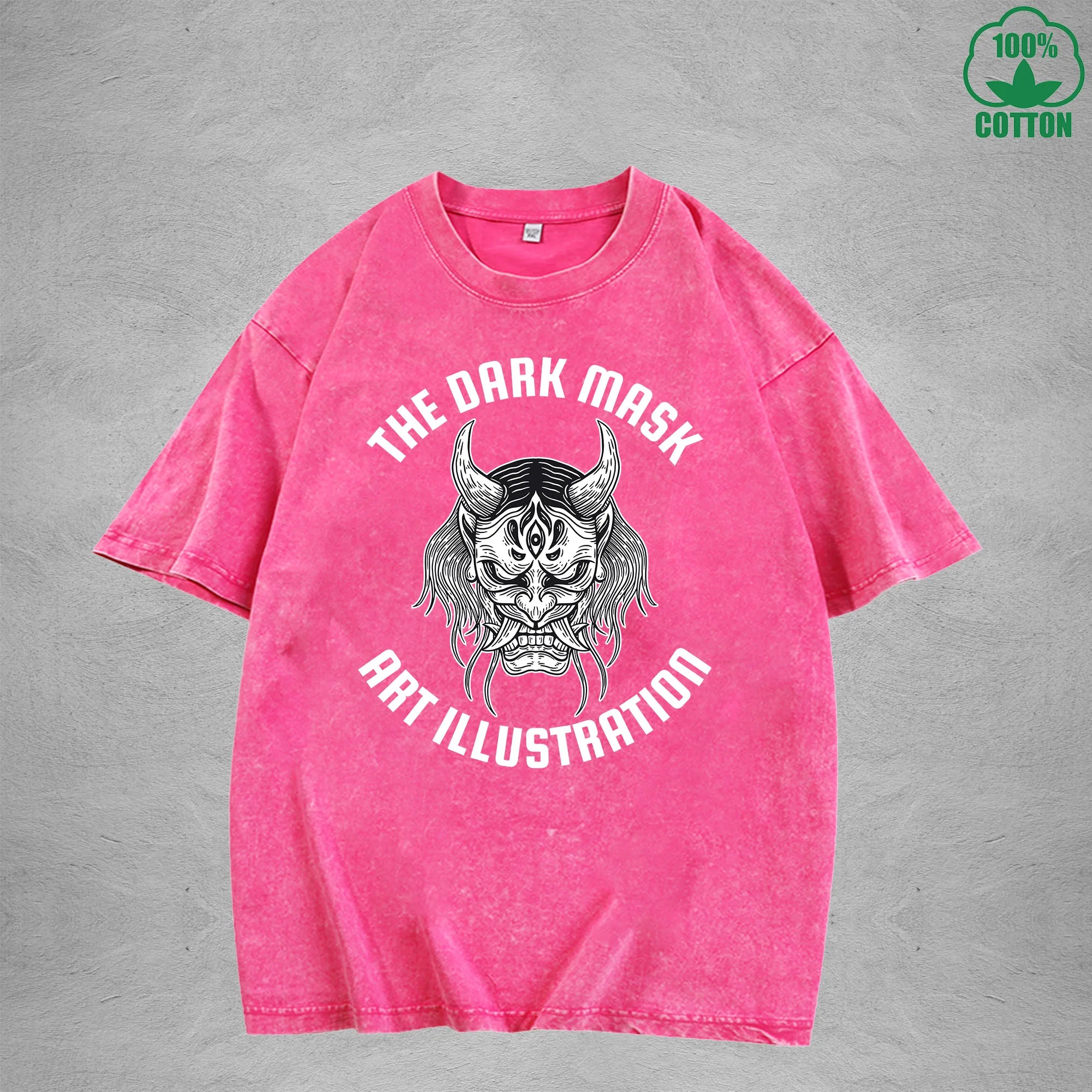 The Dark MaskInterest Printed Washed T-Shirt 230G Multicolor Loose Trendy Fashionable 100%Cotton Short Sleeve Top