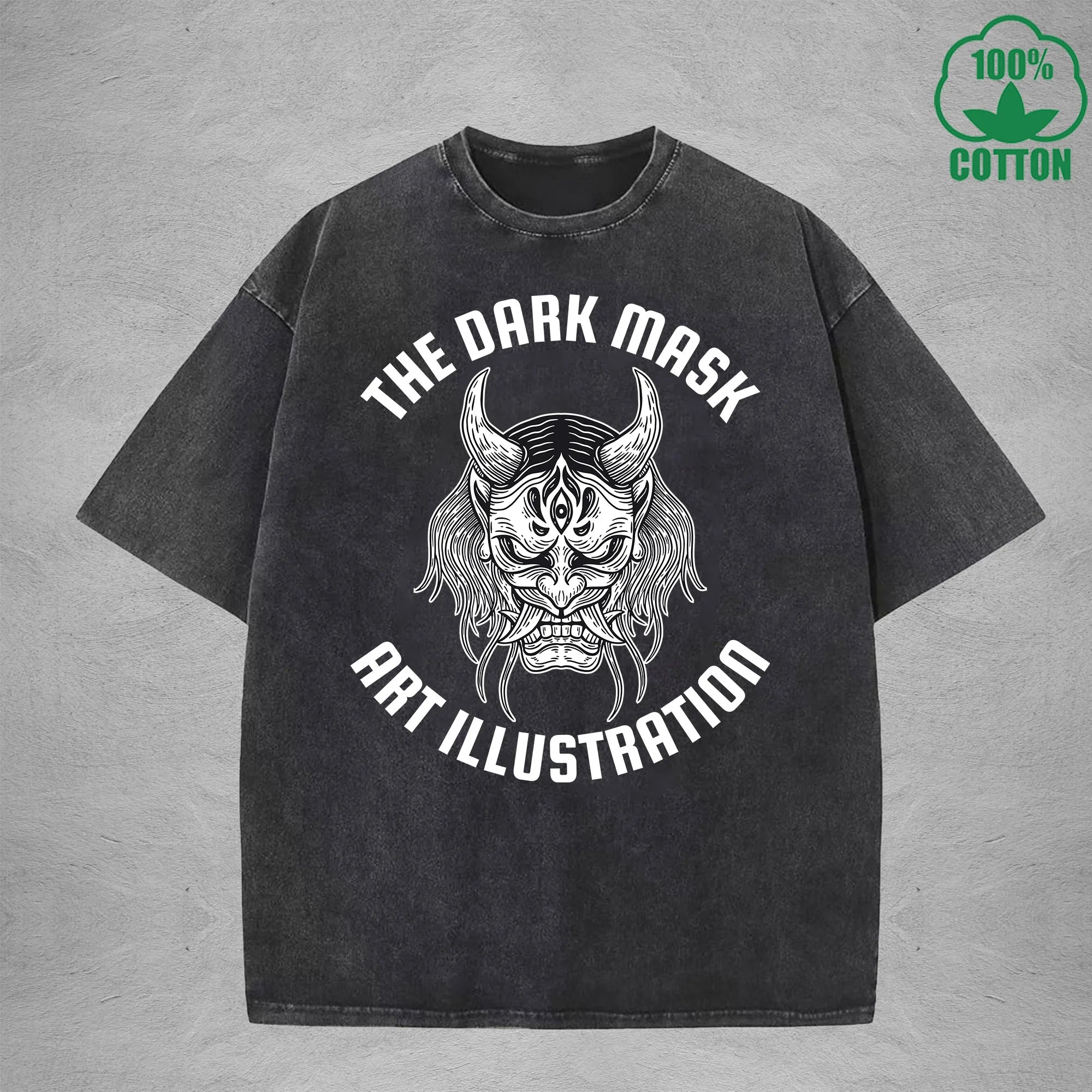 The Dark MaskInterest Printed Washed T-Shirt 230G Multicolor Loose Trendy Fashionable 100%Cotton Short Sleeve Top