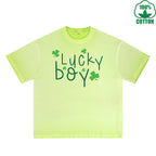 Fatey Boy Printed Dirty Wash T-Shirt 230G Multicolor Loose Trendy Fashionable 100%Cotton Short Sleeve Top