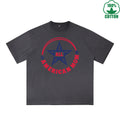All American Mom Printed Dirty Wash T-Shirt 230G Multicolor Loose Trendy Fashionable 100%Cotton Short Sleeve Top