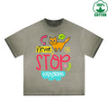 Stop Exploring Printed Dirty WashT-Shirt 230G Multicolor Loose Trendy Fashionable 100%Cotton Short Sleeve Top