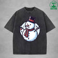 Snowman Interest Printed Washed T-Shirt 230G Multicolor Loose Trendy Fashionable Cotton Short Sleeve Top