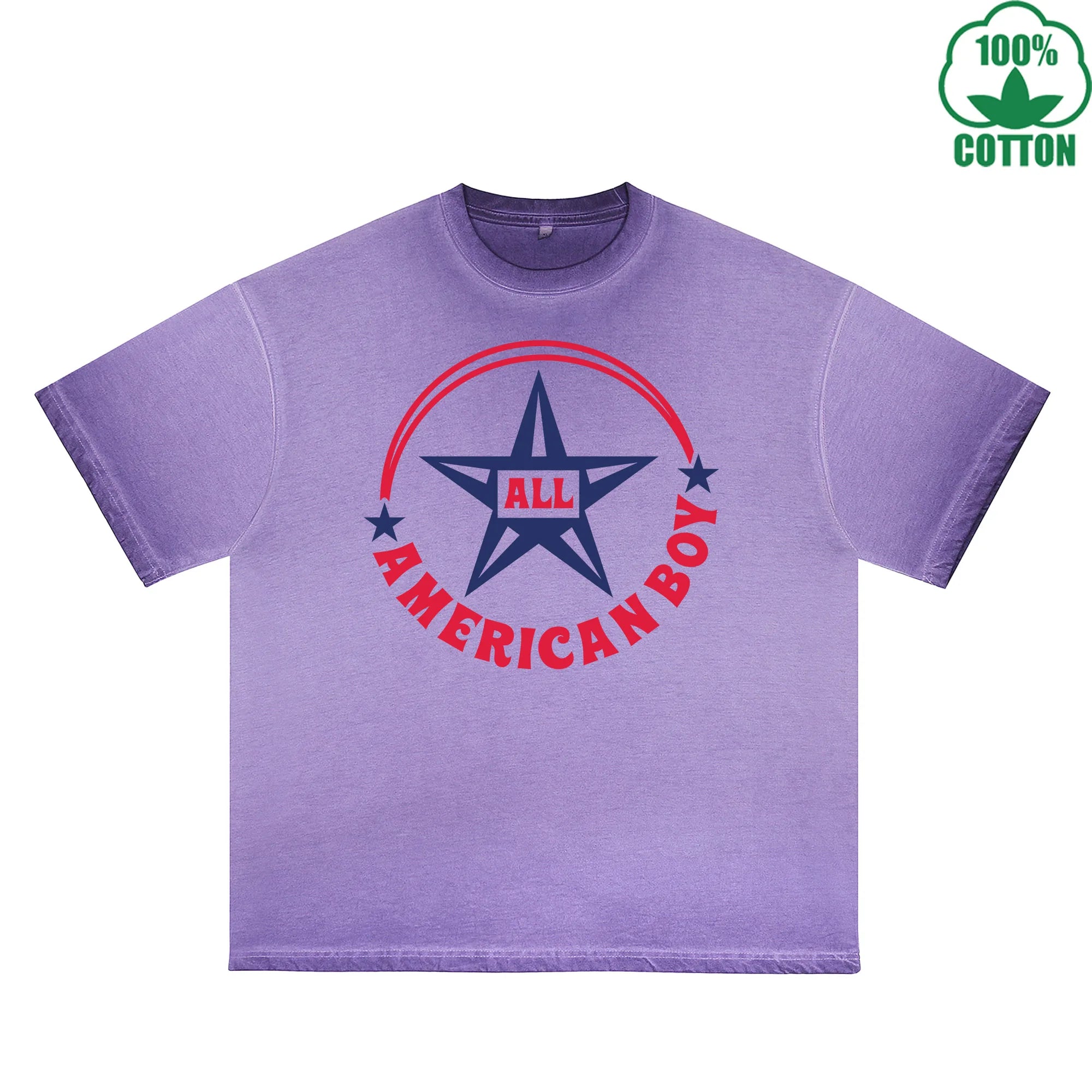 All American Boy Printed Dirty Wash T-Shirt 230G Multicolor Loose Trendy Fashionable 100%Cotton Short Sleeve Top