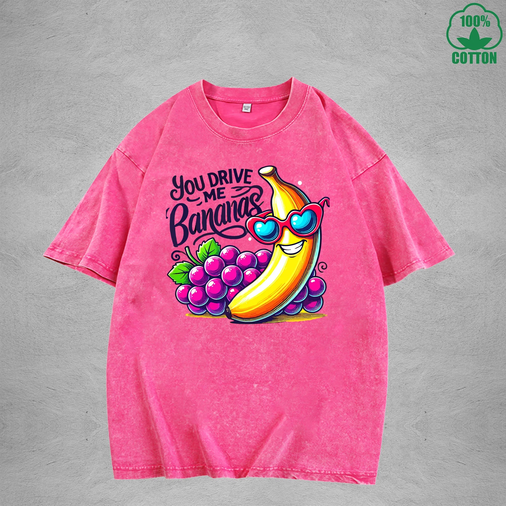 You Drive Me BananasInterest Printed Washed T-Shirt 230G Loose Trendy Fashionable 100%Cotton Short Sleeve Top