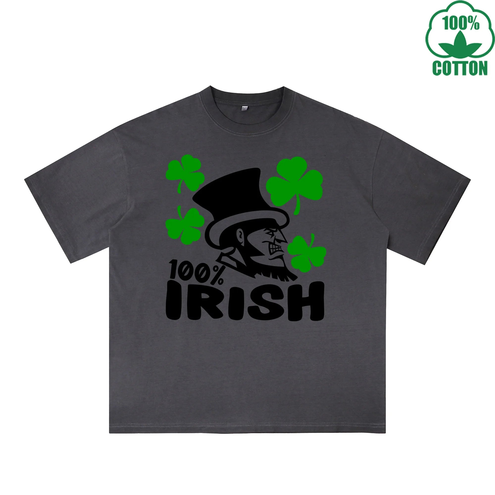 Irish 100% Printed Dirty Wash T-Shirt 230G Multicolor Loose Trendy Fashionable 100%Cotton Short Sleeve Top