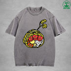 Cute Rice BallInterest Printed Washed T-Shirt 230G Multicolor Loose Trendy Fashionable 100%Cotton Short Sleeve Top