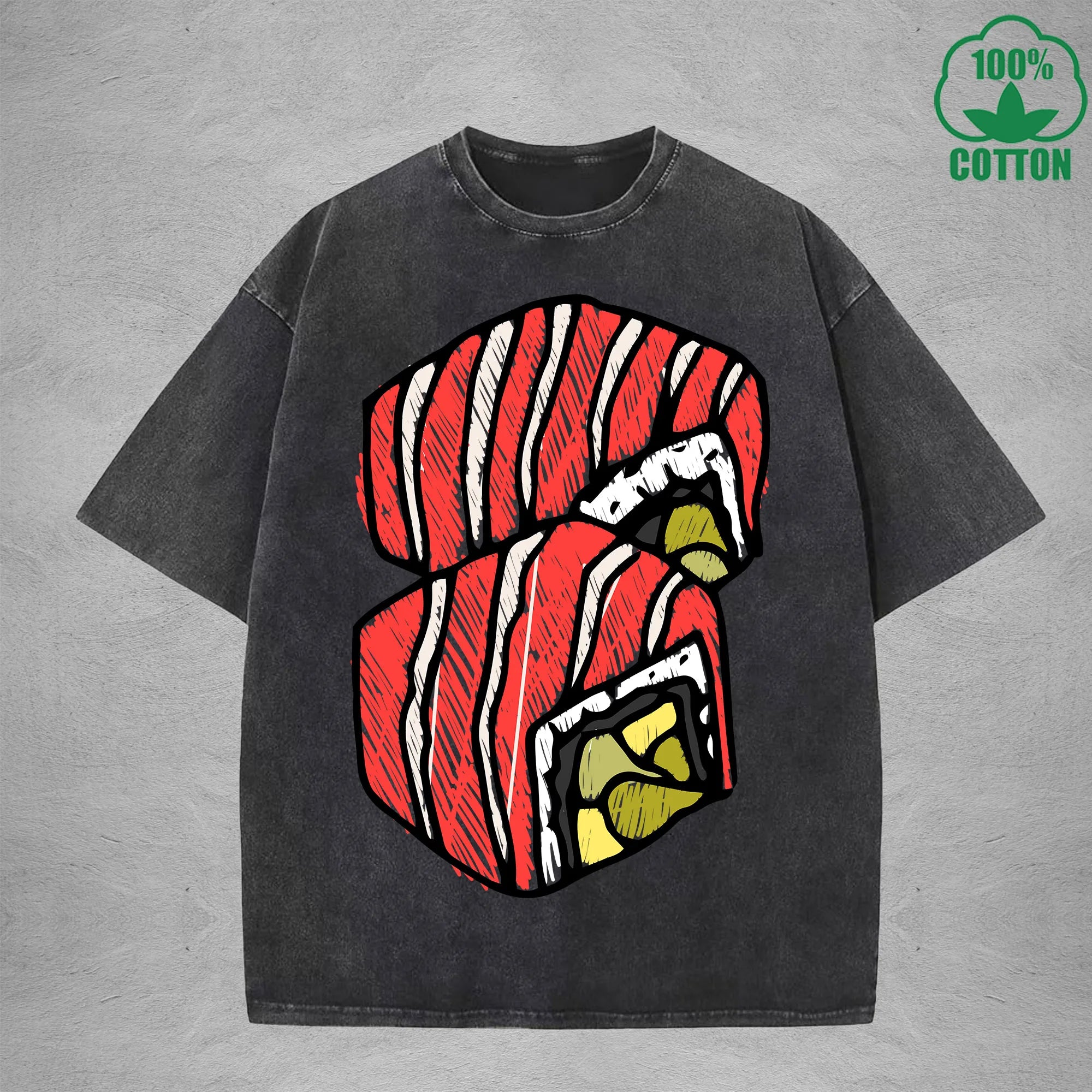 Cute SushiInterest Printed Washed T-Shirt 230G Multicolor Loose Trendy Fashionable 100%Cotton Short Sleeve Top