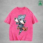Lightning Skeleton Interest Printed Washed T-Shirt 230G Multicolor Loose Trendy Fashionable 100%Cotton Short Sleeve Top