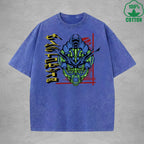 Combat Mecha Interest Printed Washed T-Shirt 230G Multicolor Loose Trendy Fashionable 100%Cotton Short Sleeve Top
