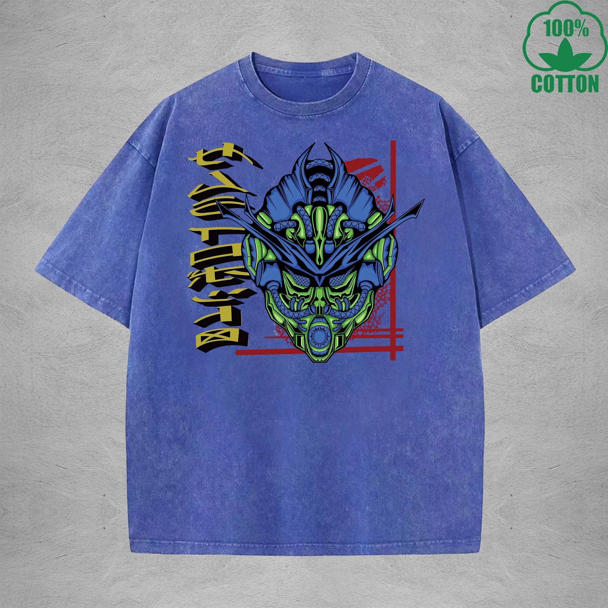 Combat Mecha Interest Printed Washed T-Shirt 230G Multicolor Loose Trendy Fashionable 100%Cotton Short Sleeve Top