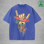 Lightning Surfing Interest Printed Washed T-Shirt 230G Multicolor Loose Trendy Fashionable 100%Cotton Short Sleeve Top