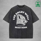 The Angry WolfInterest Printed Washed T-Shirt 230G Multicolor Loose Trendy Fashionable 100%Cotton Short Sleeve Top