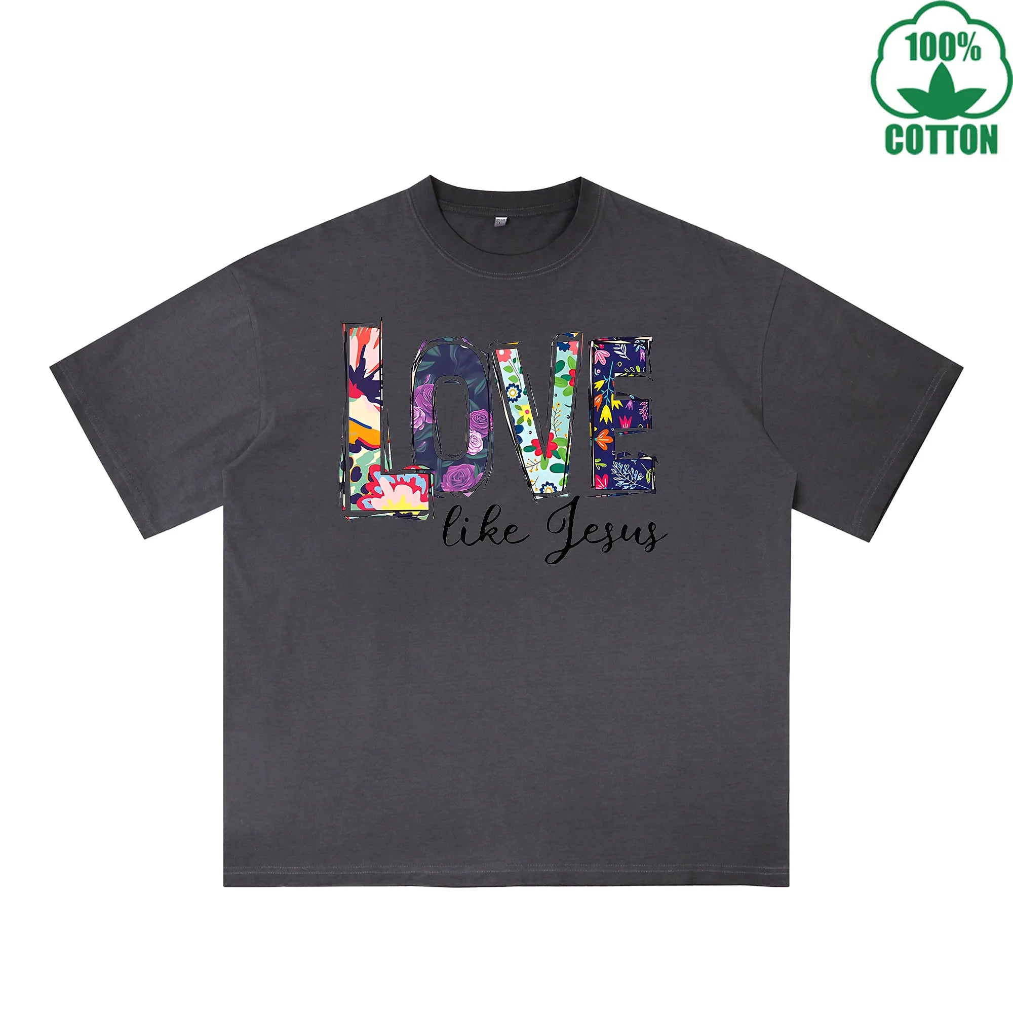 Love Printed Dirty WashT-Shirt 230G Multicolor Loose Trendy Fashionable 100%Cotton Short Sleeve Top