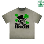 Irish 100% Printed Dirty Wash T-Shirt 230G Multicolor Loose Trendy Fashionable 100%Cotton Short Sleeve Top