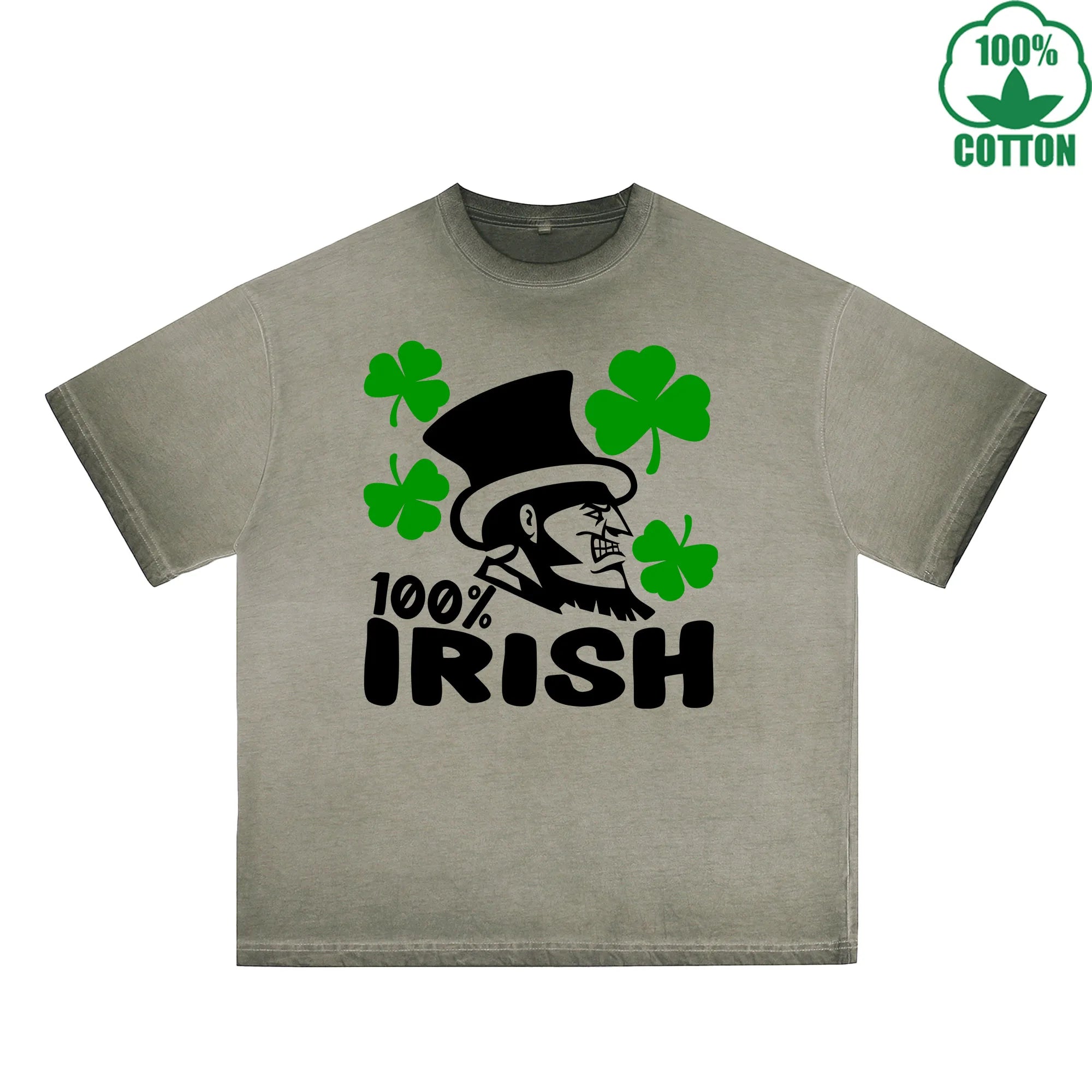 Irish 100% Printed Dirty Wash T-Shirt 230G Multicolor Loose Trendy Fashionable 100%Cotton Short Sleeve Top