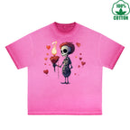 Lover Printed Dirty Wash T-Shirt 230G Multicolor Loose Trendy Fashionable 100%Cotton Short Sleeve Top