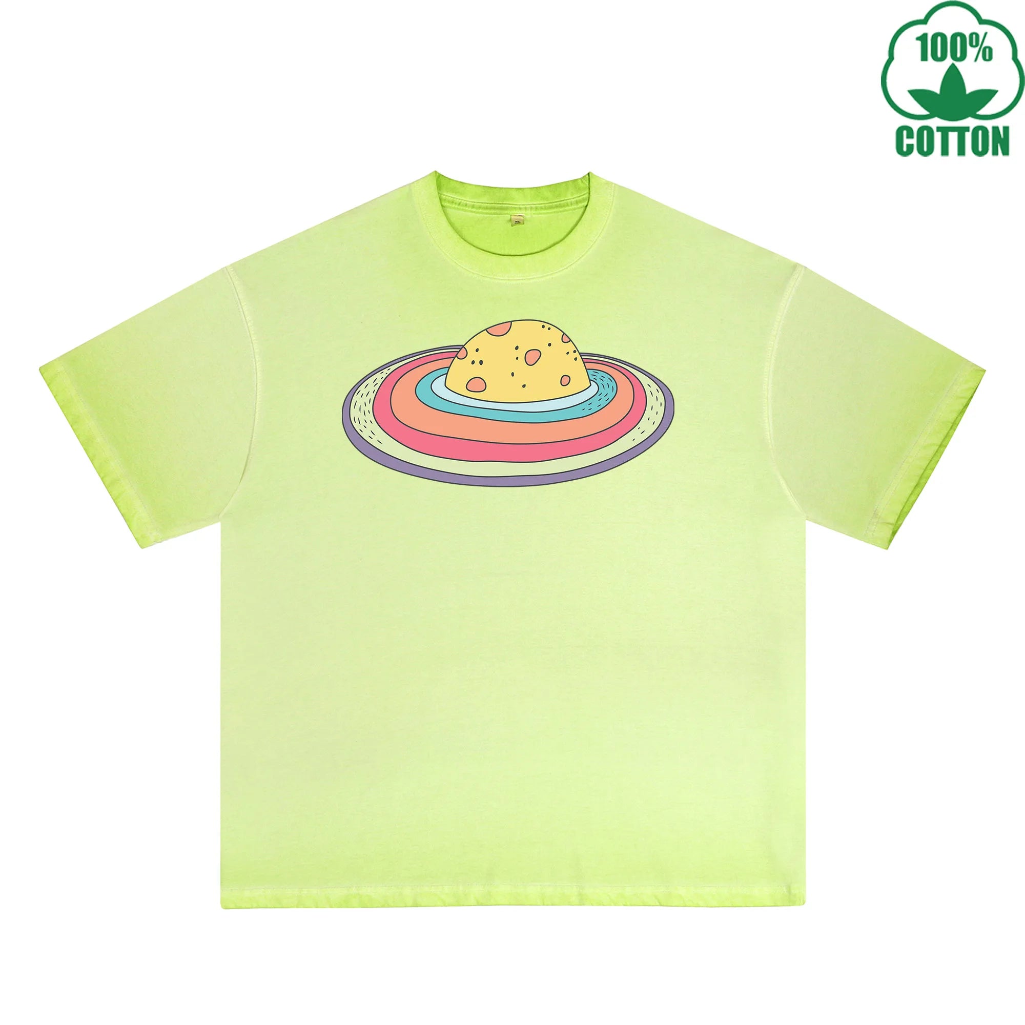Microcosm Printed Dirty WashT-Shirt 230G Multicolor Loose Trendy Fashionable 100%Cotton Short Sleeve Top
