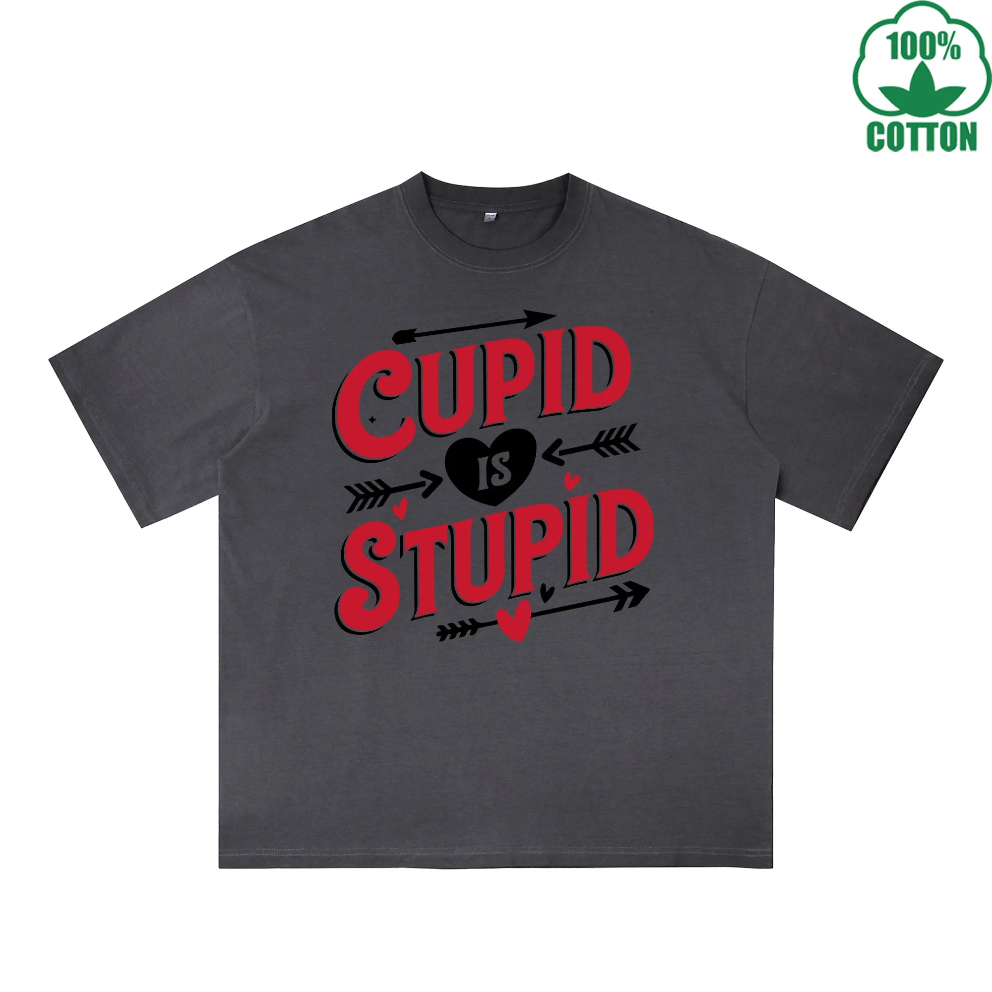 God of Love is Stupid Printed Dirty Wash T-Shirt 230G Multicolor Loose Trendy Fashionable 100%Cotton Short Sleeve Top