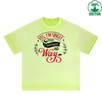 Yes I'm Single Printed Dirty Wash T-Shirt 230G Multicolor Loose Trendy Fashionable 100%Cotton Short Sleeve Top