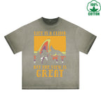 Great Printed Dirty WashT-Shirt 230G Multicolor Loose Trendy Fashionable 100%Cotton Short Sleeve Top