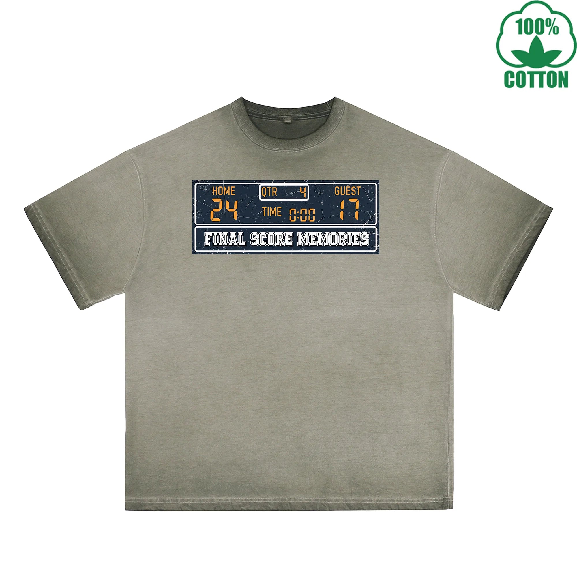 Final Score Memories Printed Dirty Wash T-Shirt 230G Multicolor Loose Trendy Fashionable 100%Cotton Short Sleeve Top