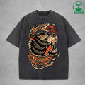 Deadly SnakeInterest Printed Washed T-Shirt 230G Multicolor Loose Trendy Fashionable 100%Cotton Short Sleeve Top